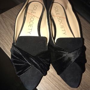 Black velvet suede flats